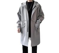 Dvbfufv Veste à capuche chaude pour homme Printemps Hiver Couleur unie Quotidien Décontracté Coupe-vent Long Trench Coat, gris, S