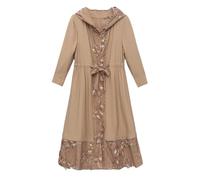 Dvbfufv Veste coupe-vent à capuche pour femme Vintage Dentelle Épissure Broderie Trench Coat, kaki, M