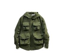 Dvbfufv Veste de travail tendance à capuche pour homme Printemps Fermeture éclair Manteau cargo d'extérieur américain vintage, Army En8, M