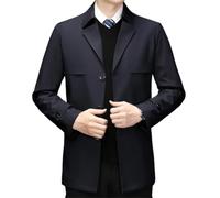 Dvbfufv Veste d'hiver pour homme à revers de printemps à simple boutonnage, bleu marine, L