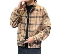 Dvbfufv Vestes courtes d'hiver à carreaux pour homme - Manteaux tendance vintage coréen, kaki, M