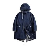 Dvbfufv Vestes en jean vintage pour homme, ample, couleur unie, à capuche, trench-coat mi-long, bleu jean, S