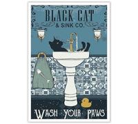 DVBOCS Toile murale vintage avec motif chat amusant « Wash Your Paws » - Impressions sur toile avec chat mignon - Œuvre d'art pour salle de bain, toilettes, ferme - 30,5 x 40,6 cm - Sans cadre