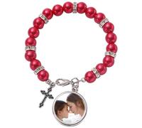 DVDKOLA Bracelet chapelet personnalisé avec image et nom - Bracelet personnalisé avec croix pour homme et femme - Cadeau catholique chrétien personnalisé, 9.06 inches, Acier inoxydable, Pas de gemme
