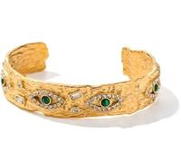 dvegGEE Bijoux for Femme, Bracelet Manchette Vintage en Malachite œil du Diable avec décor en moissanite œil du Diable, Bijoux Tendance à Offrir(Yellow Gold)
