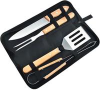 dvegGEE Cadeaux for Hommes, 4 pièces d'accessoires de Barbecue en Bois en Acier Inoxydable, Outils de grillades