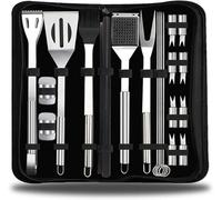 dvegGEE Cadeaux for Hommes, ustensiles de Barbecue en Acier Inoxydable, kit d'accessoires de Barbecue d'extérieur Robustes de 20 pièces