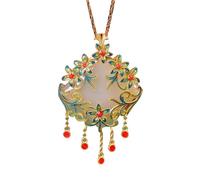 dvegGEE Collier de style chinois, argent S925 plaqué or avec pendentif en forme de fleur en émail de jade naturel for femme, yoga authentique