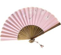 dvegGEE Éventail à Main Pliable, Éventail à Main - Éventail Pliant en Bambou imprimé Fleur Blanche, Éventail Chinois portatif en Tissu de Coton for Les fêtes Cadeaux for Dames