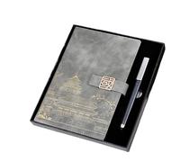 dvegGEE Planificateur de poche Style chinois, carnet de notes, boîte à cadeaux, fournitures de papeterie, planificateur de bureau(Gray,A5+Gifts box)