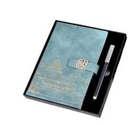 dvegGEE Planificateur de poche Style chinois, carnet de notes, boîte à cadeaux, fournitures de papeterie, planificateur de bureau(Lake Blue,A5+Gifts box)