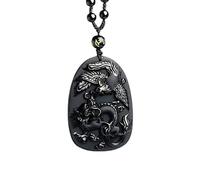 dvegGEE Porte-bonheur, pendentif en jade, pendentif obsidienne naturelle Dragon Phoenix givré obsidienne Dragon Phoenix collier joyeux pendentif amulette for hommes bijoux pendentif