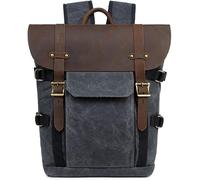 dvegGEE Sac à dos multifonction en toile avec cuir de vache Crazy Horse for appareil photo reflex, sac à bandoulière for appareil photo, sac à dos de loisirs en plein air(Black)