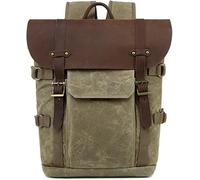 dvegGEE Sac à dos multifonction en toile avec cuir de vache Crazy Horse for appareil photo reflex, sac à bandoulière for appareil photo, sac à dos de loisirs en plein air(Khaki)