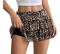 DVERFSWEV-GH Mini-Jupe en Dentelle superposée Y2K for Femme, froncée, Ligne A, Mignonne, à Volants étagés, Taille Haute, Lingerie, Jupes Courtes(Leopard,S)