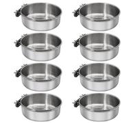 DVHEY Lot de 8 gamelles pour oiseaux de taille moyenne avec support de serrage en acier inoxydable pour calopsitte, perruche, ara, pinsons, inséparables, petits animaux (lot de 8, M)