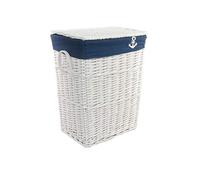 dvier Panier à linge carré en osier blanc bleu marine 32 x 24 cm H.48 cm