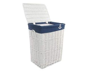 dvier Panier à Linge carré en Osier Blanc Bleu Marine 48 x 36 H.62