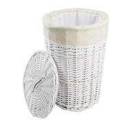 dvier Panier à Linge en Osier Blanc Rond Beige D.32 H.48