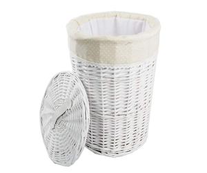 dvier Panier à Linge en Osier Blanc Rond Beige D.32 H.48