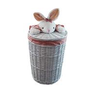DVier Panier à linge rond en osier blanc avec couvercle en peluche lapin rose (taille S, D 32 H 48)