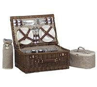 DVier Panier de Pique-Nique en Osier Marron pour 4 Personnes avec Sac Isotherme