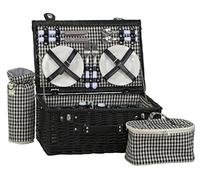DVier Panier de Pique-Nique en Osier Noir pour 4 Personnes avec Sac Isotherme