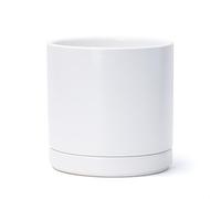 D'vine Dev Pot de Fleurs Rond en céramique avec Trou de Drainage et Soucoupe - Cylindre d'intérieur - 20,3 cm - Blanc - 94-O-M-1