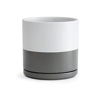 D'vine Dev Pot de Fleurs Rond en céramique avec Trou de Drainage et Soucoupe pour intérieur - 20,3 cm, Blanc/Gris moucheté, 94-O-M-6