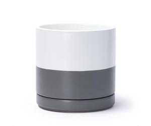 D'vine Dev Pot de Fleurs Rond en céramique avec Trou de Drainage et Soucoupe pour intérieur - 20,3 cm, Blanc/Gris moucheté, 94-O-M-6