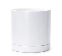 D'vine Dev Pot de Fleurs Rond en céramique de 25,4 cm avec Trou de Drainage et Soucoupe - Pot de Fleurs Rond pour intérieur - Blanc - 94-O-L-1