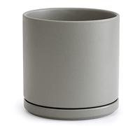 D'vine Dev Pot de Fleurs Rond en céramique de 25,4 cm avec Trou de Drainage et Soucoupe pour intérieur, Gris, 94-O-L-3