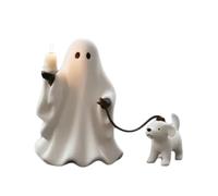 Dvj658 Statue de chien qui marche - Figurine de chien d'Halloween - Décoration de table (garçon) - Blanc - 15 cm