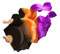 DVMSIEF Ventail Voile De Danse Éventails de Voile Danse du Ventre en Soie véritable/Imitation, 1 Paire, Bambou Teint à la Main, Performance, éventails Naturelle(Purple,230x90cm Real Silk)