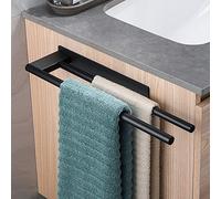 Dvocel Porte-Serviettes sans Perçage en Acier Inoxydable Double Porte-Serviettes Auto-Adhésif à Deux Bras Invité Porte-Serviettes Mural pour Salle de Bain Cuisine Noir