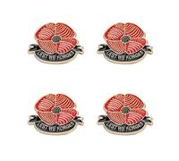DVOFU Lot de 4 broches en forme de coquelicot « Let Us Not Forget The Veterans Day Memorial Day » - Rouge et noir - Cadeau pour homme et femme
