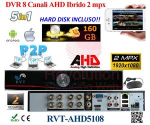 DVR FULL HD 8 Entrées 2 MégaPixels Wifi Hybride Sorties HDMI VGA BNC HDD 160 Go