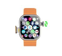 DW100 Montre intelligente 4G/5G LTE Android 10.0 Caméra rotative à 180 ° 64 Go ROM WiFi GPS Carte SIM 2,29" Amoled Play Store Montre intelligente (orange argenté, 3 Go 32 Go)