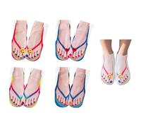 Dwafill 4 Paires Chaussettes Tongs, 3D Imprimées Imitation Chaussure Tendance Chaussettes Cheville, pour Femme Homme Halloween Noël Carnaval