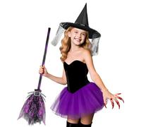 Dwafill Chapeau de sorcière pour enfant - Costume de sorcière avec balai d'Halloween - Cape de sorcière - Costume d'apprenti sorcier - Costume d'Halloween, pour Halloween, carnaval, fêtes costumées