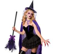 Dwafill Chapeau de sorcière pour enfant - Costume de sorcière avec balai d'Halloween - Cape de sorcière - Costume d'apprenti sorcier - Costume d'Halloween, pour Halloween, carnaval, fêtes costumées