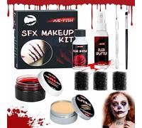 Dwafill Halloween Maquillage Faux Sang - Sang Artificiel Epais Cire Cicatrice Faux Sang Spray , Lavable Fake Blood Halloween Makeup Kit Blessures Cire Maquillage , Pour Zombie Vampire Cosplay