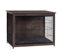 DWANTON Cage pour chien avec coussin - Cage en bois avec double porte - Meubles d'intérieur pour chien - Table d'appoint - Taille M - 82,5 cm de long - Gris foncé