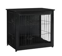 DWANTON Cage pour chien avec coussin - Cage en bois avec double portes - Meubles pour chien de petite, moyenne et grande taille - Table d'appoint - Taille S, 69,1 cm de long - Noir