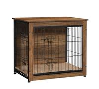 DWANTON Cage pour chien avec coussin - Cage en bois avec double portes - Meubles pour chien de petite, moyenne et grande taille - Table d'appoint - Taille S - 69,1 cm de long - Marron chaud