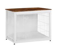 DWANTON Cage pour chien avec coussin - Cage en bois avec double portes - Meubles pour chien de petite taille - Table d'appoint - 97,8 cm de long - Blanc + marron rustique