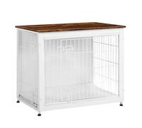 DWANTON Cage pour chien avec coussin - Cage en bois avec double portes - Meubles pour chien de petite taille - Table d'appoint - 82,5 cm de long - Blanc + marron rustique