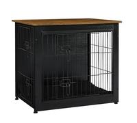 DWANTON Cage pour chien avec coussin - Cage en bois avec double portes - Meubles pour chien de petite taille - Table d'appoint - 69,1 cm de long - Noir + marron chaud