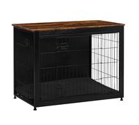 DWANTON Cage pour chien avec coussin - Cage en bois avec double portes - Meubles pour chien de petite taille - Table d'appoint - 97,8 cm de long - Noir + marron rustique