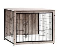 DWANTON Cage pour chien avec coussin, taille XL, en bois, avec double porte, grande, niche intérieure, extra large, 110 cm, grège